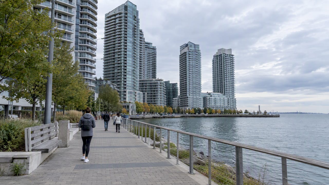 Toronto waterfront condominium towers beside Lake Ontario