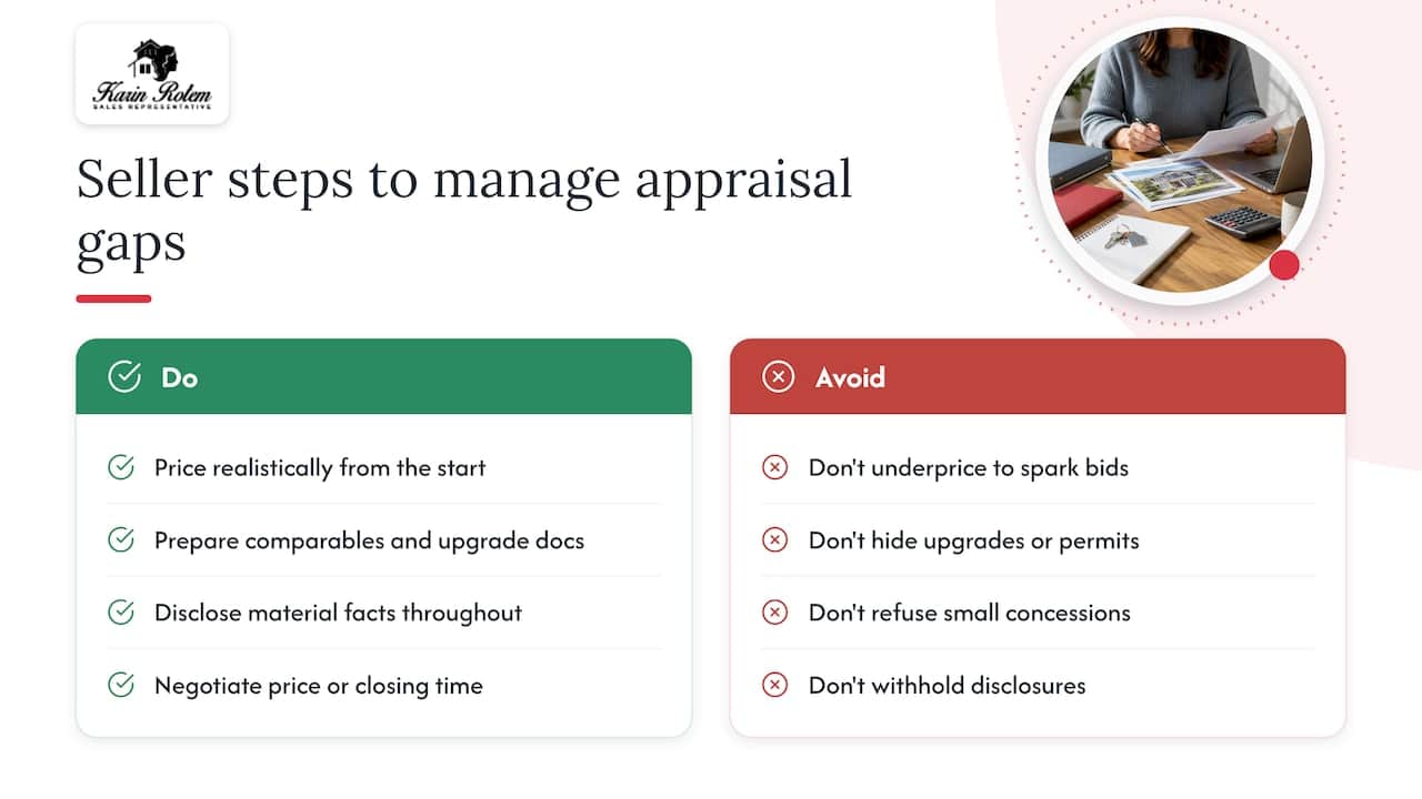 How sellers can address or manage appraisal gaps to avoid deal fall-throughs — overview diagram