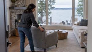 Homeowner angles chair toward lake view