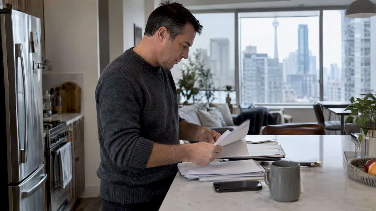 Landlord organizing rental records for mortgage review