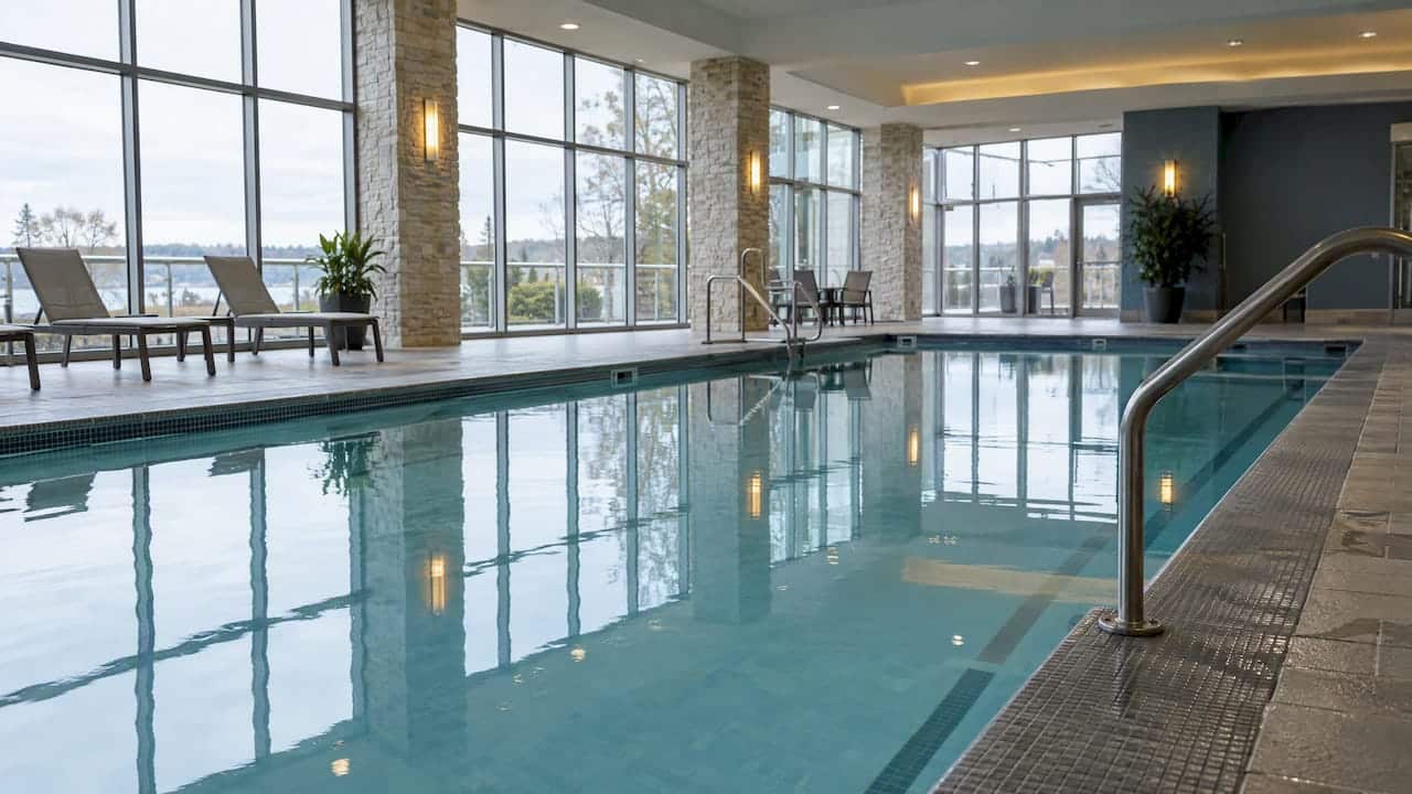 Shared indoor pool at a resort condominium
